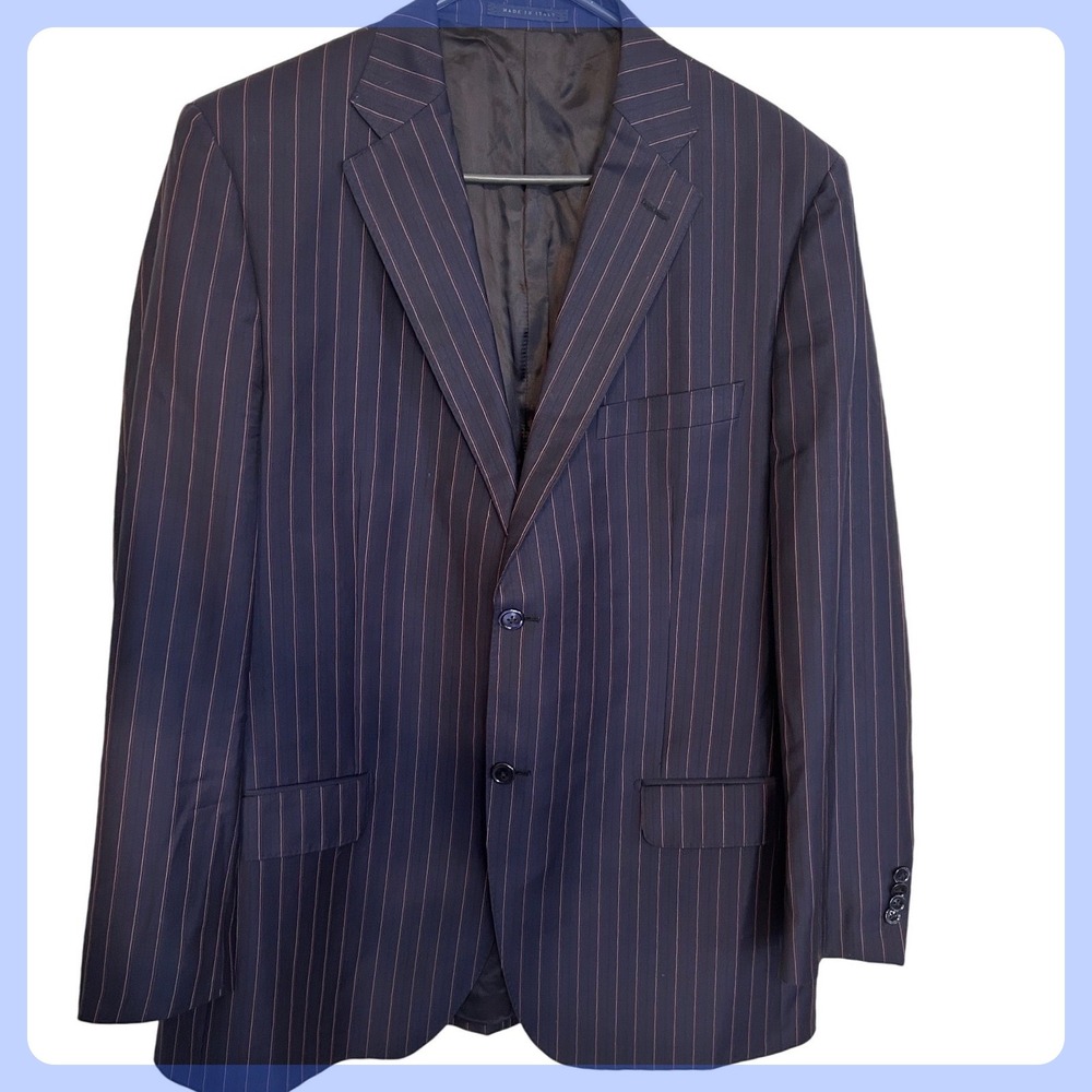 Luigi Bianchi Mantova Men's Navy Pinstripe Super Virgin Wool Blazer Jacket Italy
